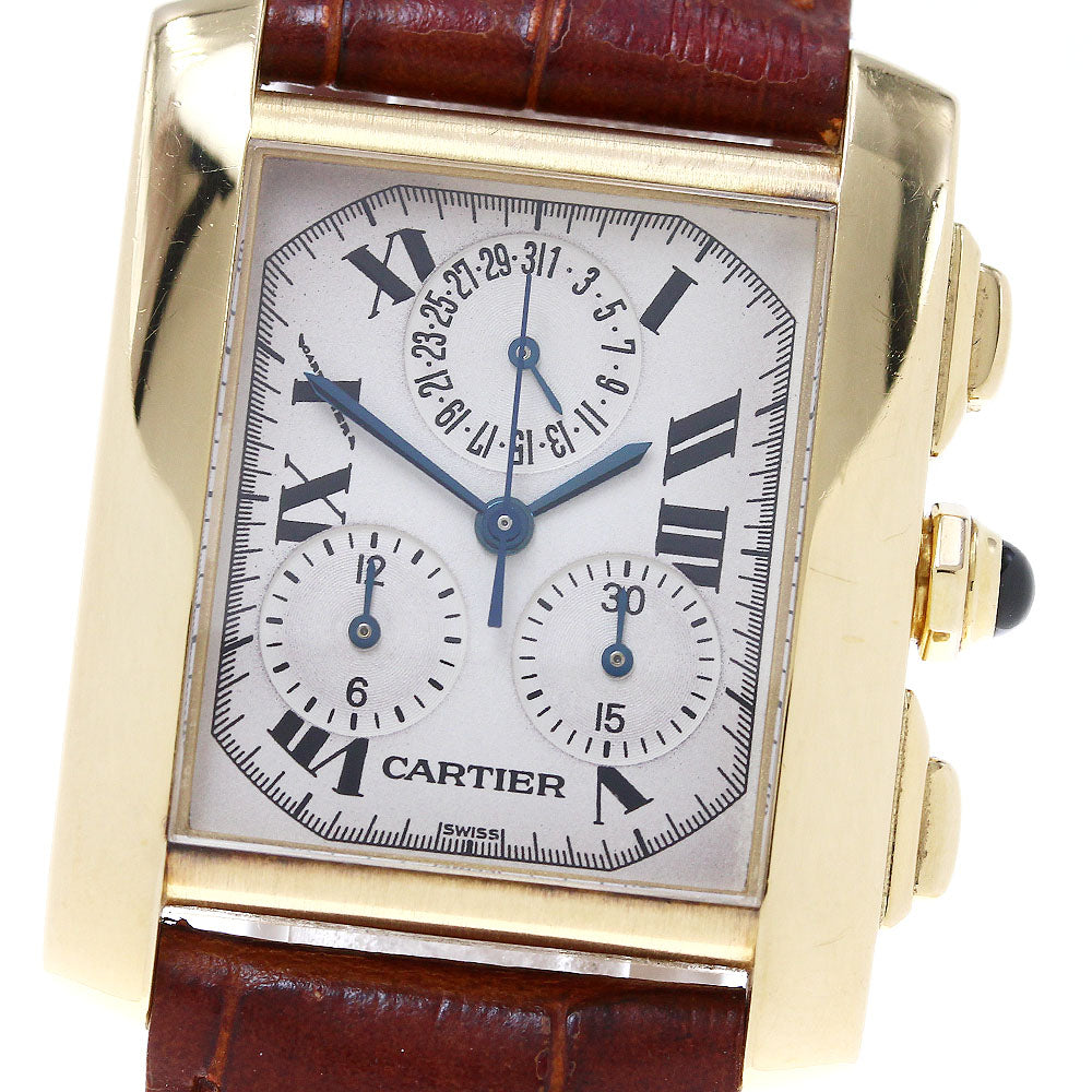 CARTIER Tank Francaise LM Chronoriflex W5000556 18K Yellow Gold beige Dial Quartz Men's Watch_822744