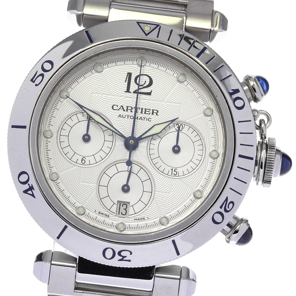 CARTIER Pasha 38mm W31030H3 Chronograph Silver Dial Automatic Men's Watch_822885