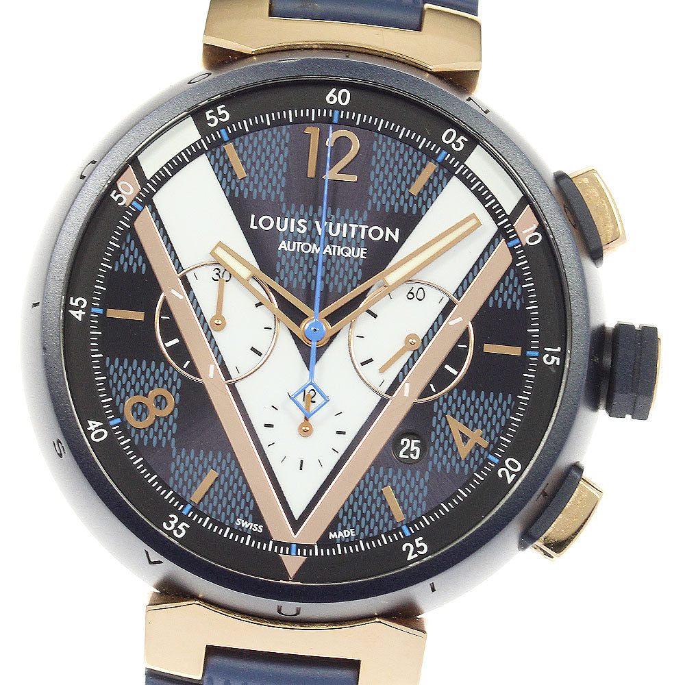LOUIS VUITTON Tambour Damier Cobalt QA090 Chronograph Automatic Men's_823275
