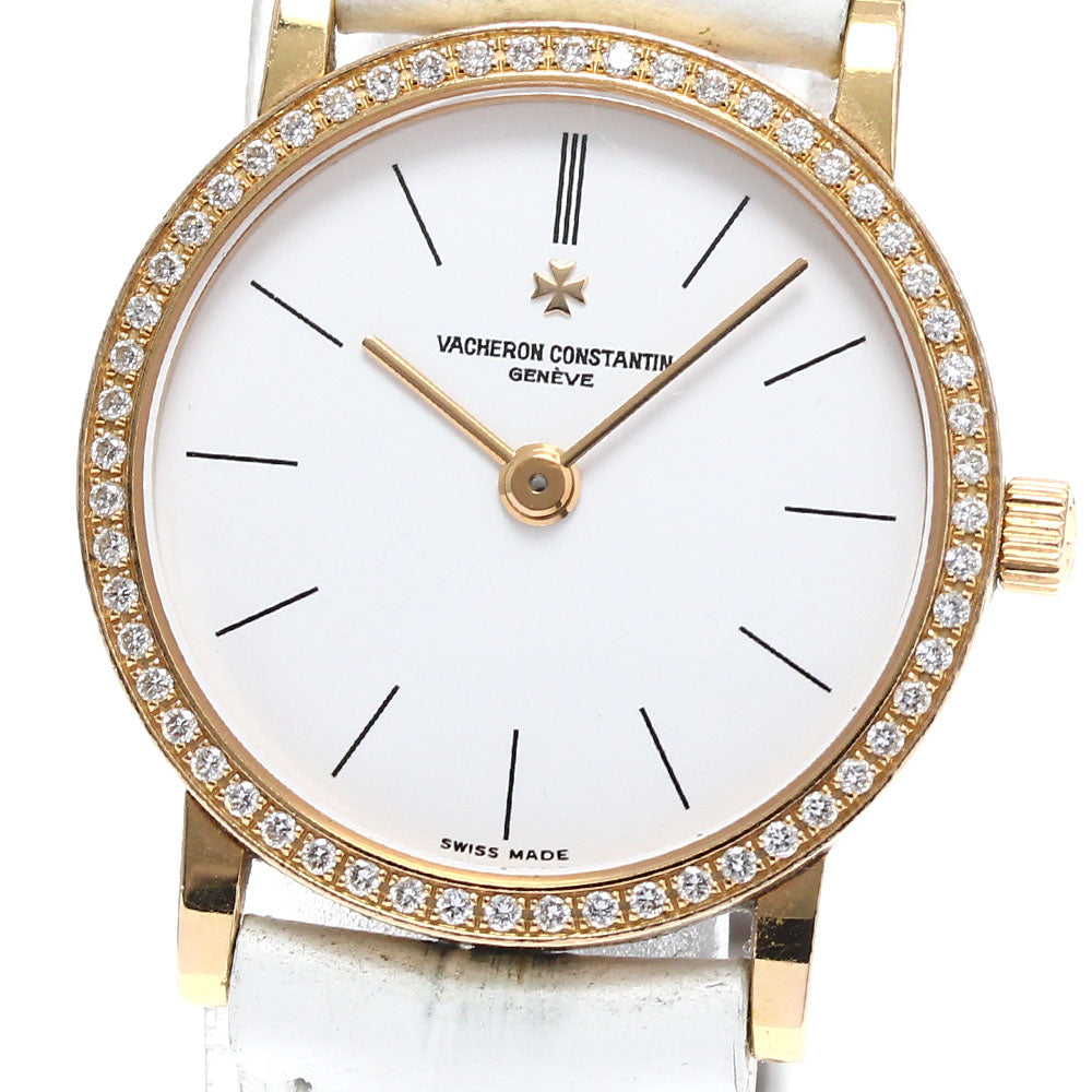 VACHERON CONSTANTIN Patrimony 25593/000R K18PG diamond bezel white Dial Quartz Ladies Watch_823375