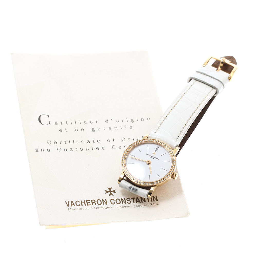 VACHERON CONSTANTIN Patrimony 25593/000R K18PG diamond bezel white Dial Quartz Ladies Watch_823375