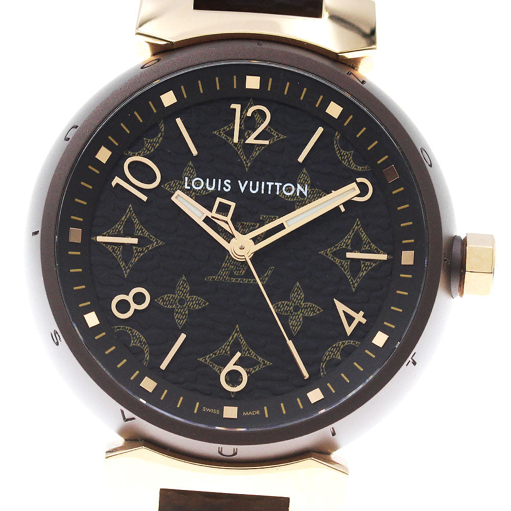 LOUIS VUITTON Tambour MM Monogram QA138 K18PG Brown & Gold Quartz Boy's_823909