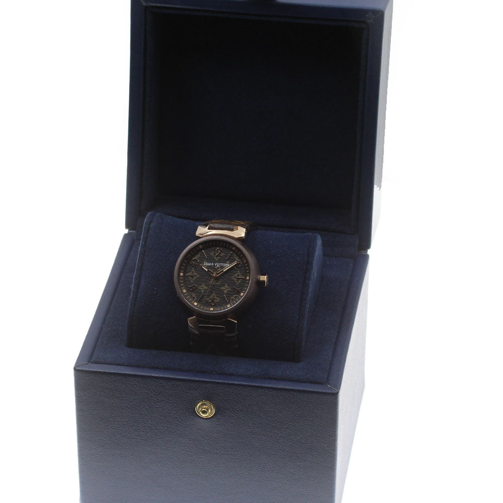 LOUIS VUITTON Tambour MM Monogram QA138 K18PG Brown & Gold Quartz Boy's_823909