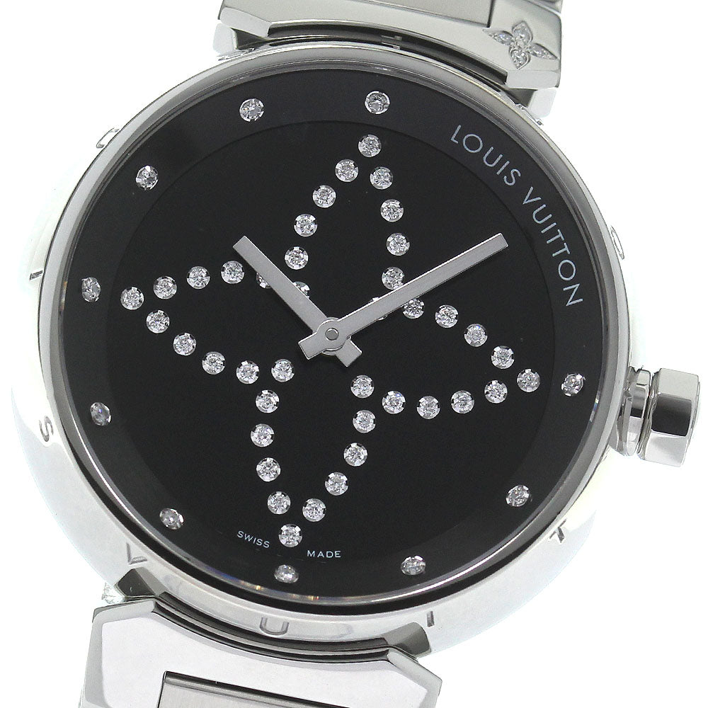 LOUIS VUITTON Tambour Q13M1 Diamond Black Dial Quartz Ladies Watch_823942