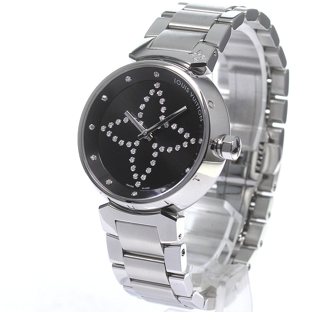 LOUIS VUITTON Tambour Q13M1 Diamond Black Dial Quartz Ladies Watch_823942