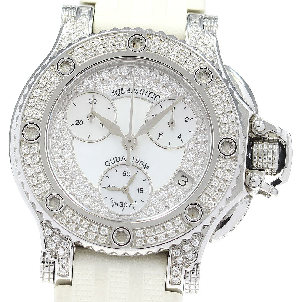AQUANAUTIC Princess Cuda P6051N02C03 diamond bezel chronograph White shell Dial Quartz Ladies Watch_824036