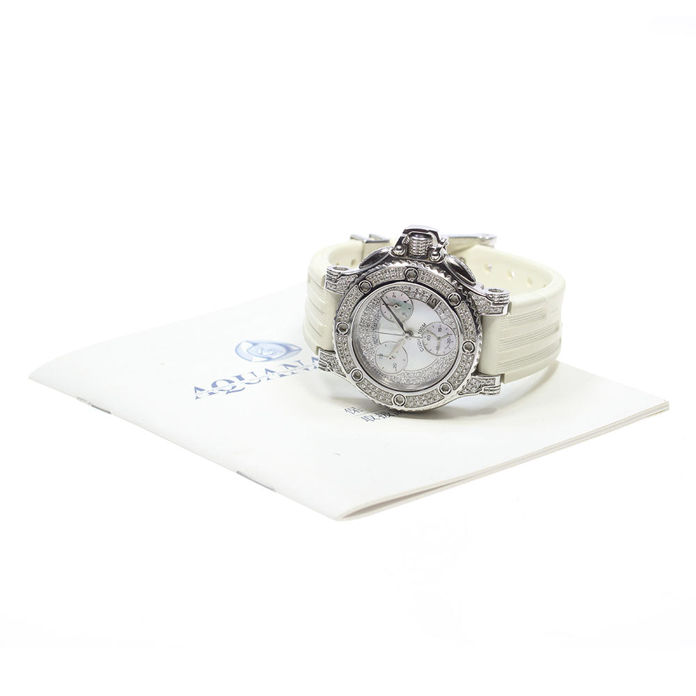 AQUANAUTIC Princess Cuda P6051N02C03 diamond bezel chronograph White shell Dial Quartz Ladies Watch_824036
