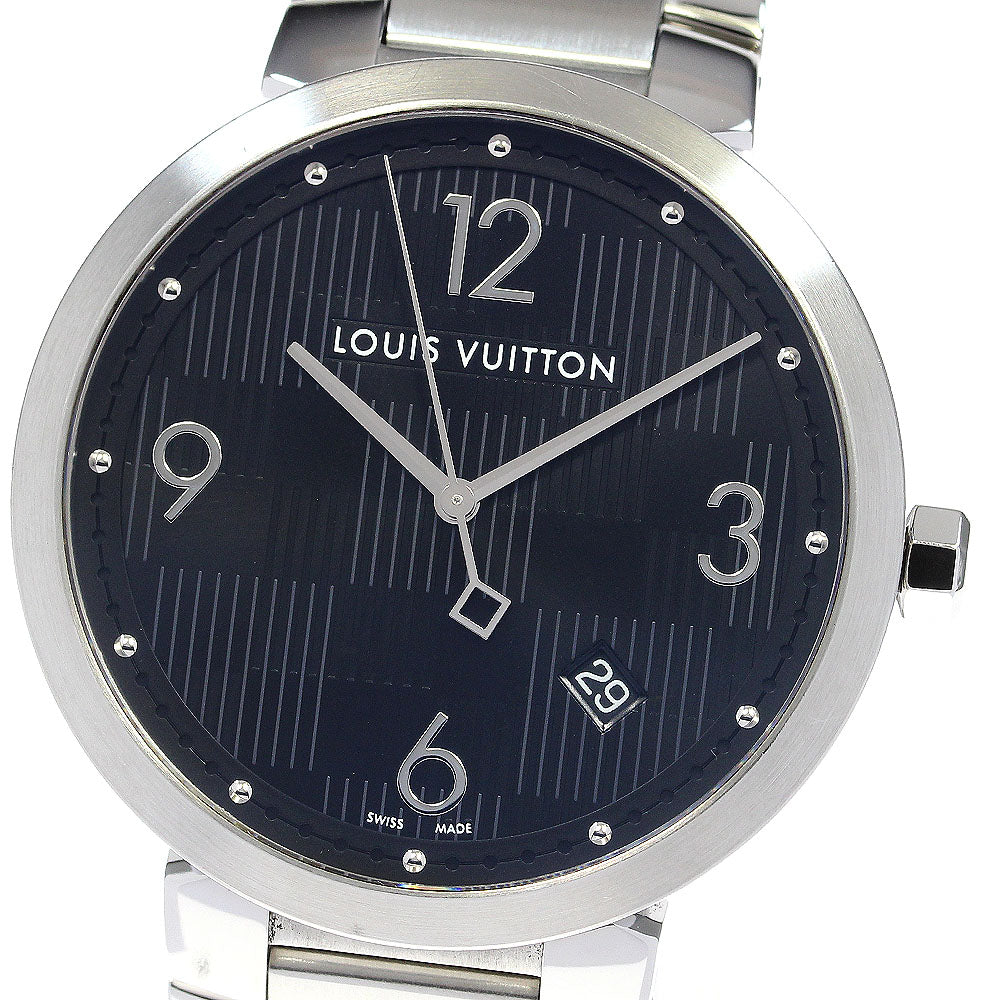 LOUIS VUITTON Tambour Damier Q1D00 Date black Dial Quartz Men's Watch_824292