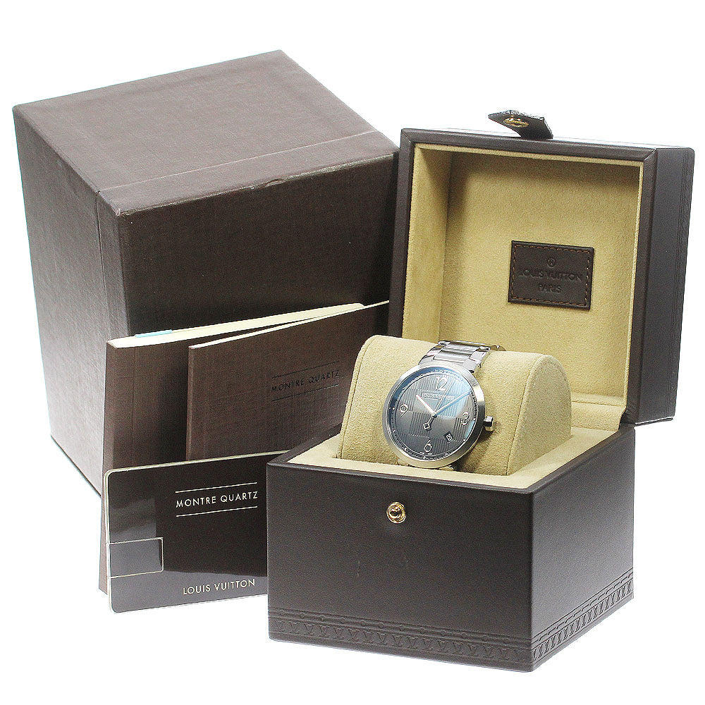 LOUIS VUITTON Tambour Damier Q1D00 Date black Dial Quartz Men's Watch_824292