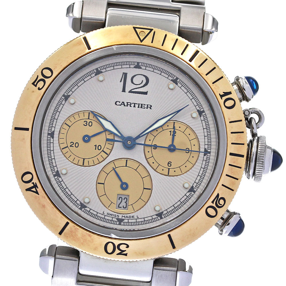 CARTIER Pasha W31011H3 Chronograph YG bezel beige Dial Quartz Men's Watch_825213