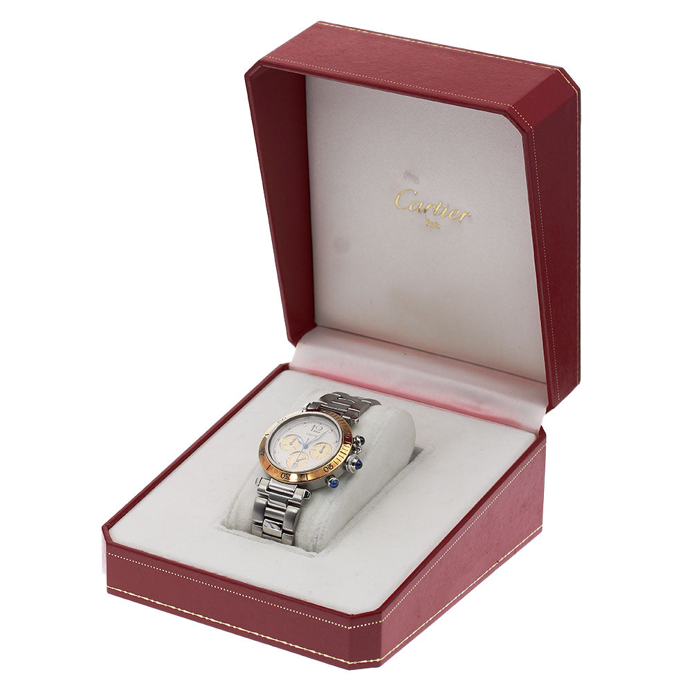 CARTIER Pasha W31011H3 Chronograph YG bezel beige Dial Quartz Men's Watch_825213