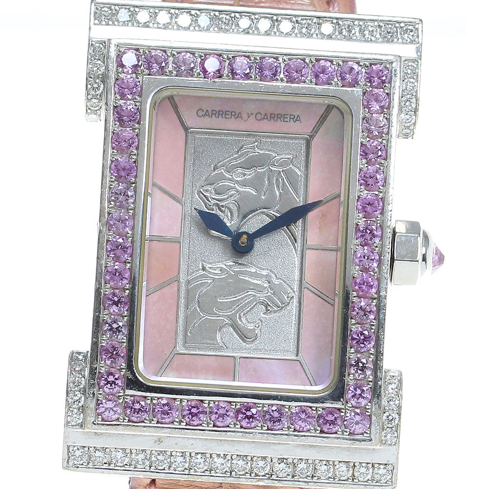 Carrera y Carrera Natura K18WG diamond bezel Silver/Pink Shell Dial Quartz Boy's Watch_825533