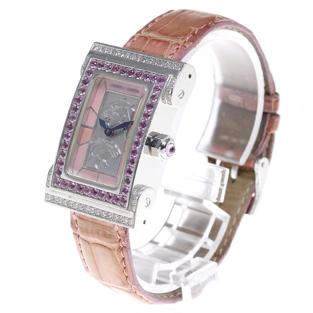 Carrera y Carrera Natura K18WG diamond bezel Silver/Pink Shell Dial Quartz Boy's Watch_825533