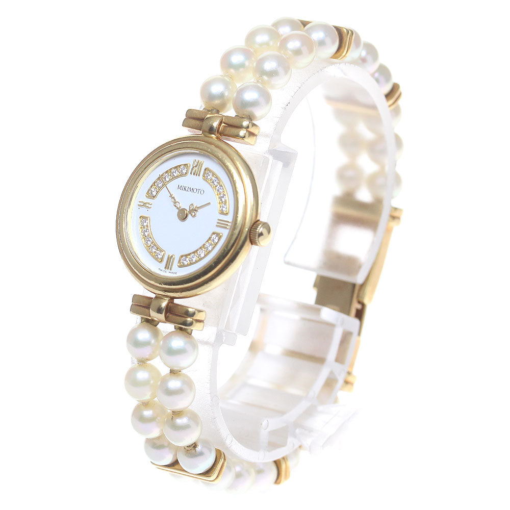 MIKIMOTO Double pearl watch 4N20-0941 K18YG index diamond white Dial Quartz Ladies Watch_825591