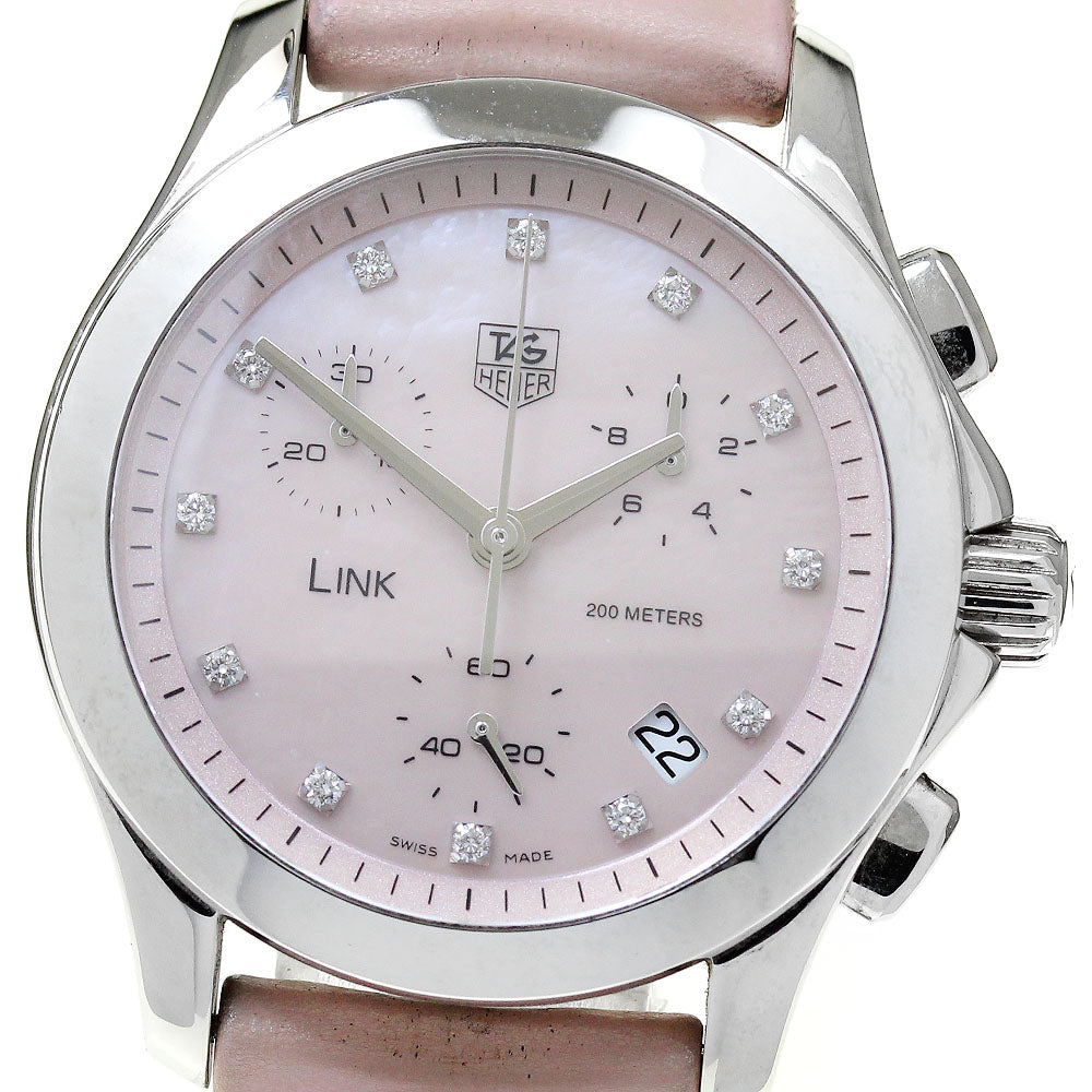 TAG HEUER Link CJF1313 Chronograph 12P diamond Pink shell Dial Quartz Ladies Watch_825631