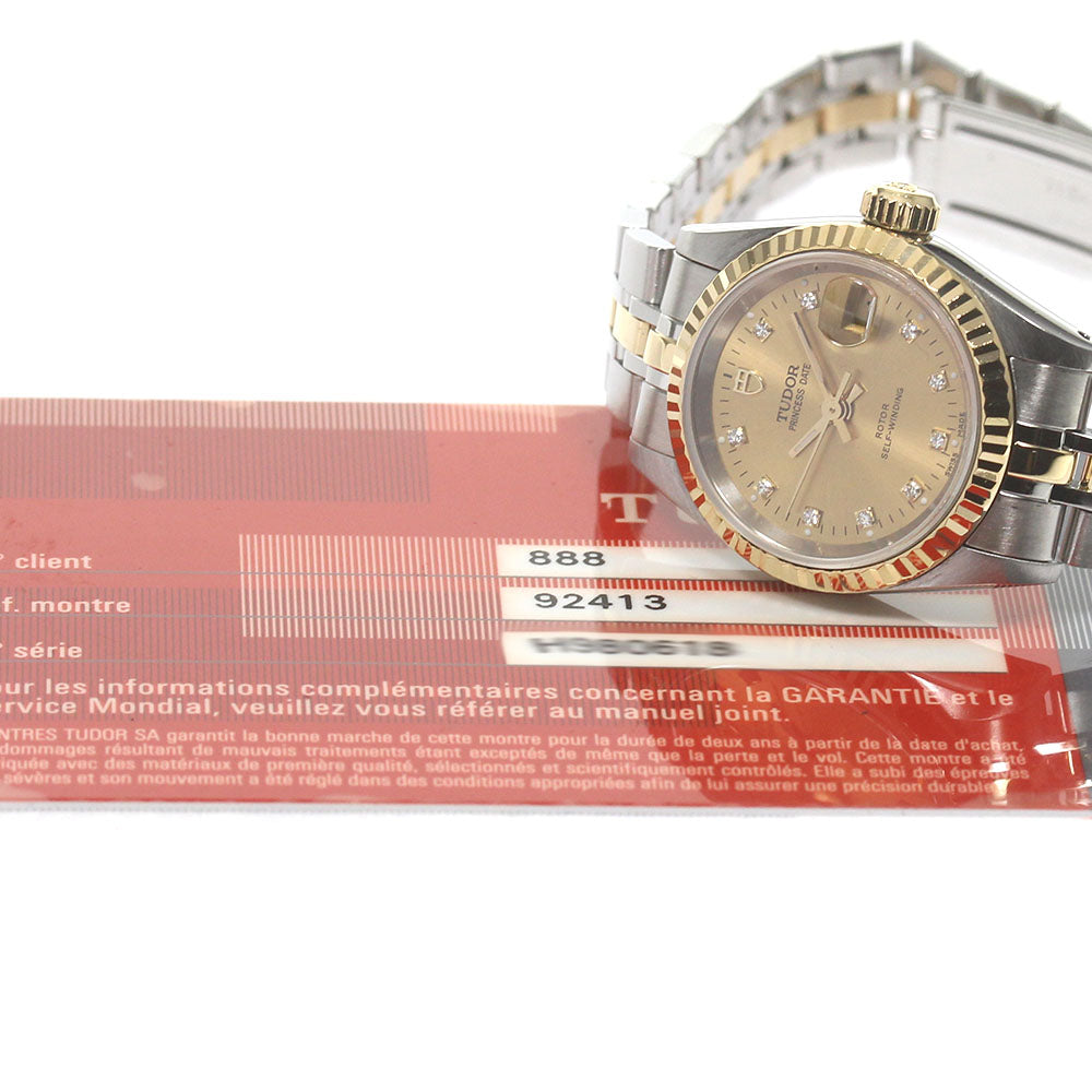 TUDOR Princess Date 92413 YG 2 tone 10P Gold Dial Automatic Ladies Watch_825976