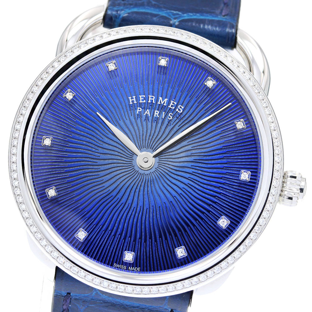 HERMES Arceau AR5.330 Diamond bezel 12P Blue Dial Quartz Men's Watch_826258