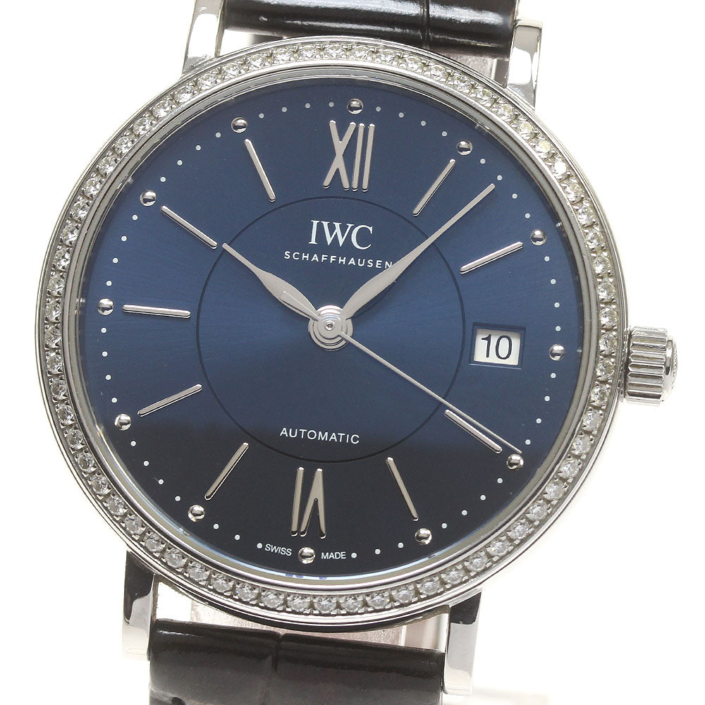 IWC SCHAFFHAUSEN Portofino 37 IW458111 Diamond Bezel Navy Dial Automatic Boy's Watch_826736