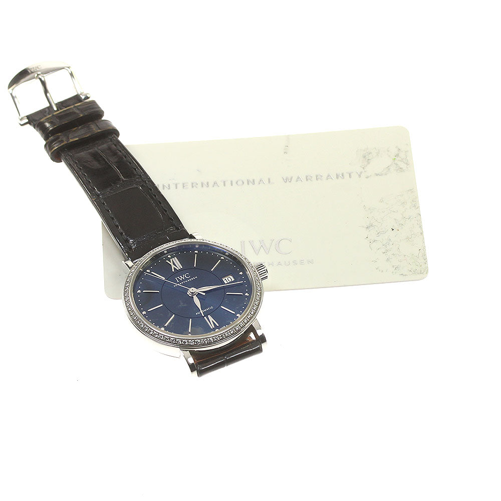 IWC SCHAFFHAUSEN Portofino 37 IW458111 Diamond Bezel Navy Dial Automatic Boy's Watch_826736