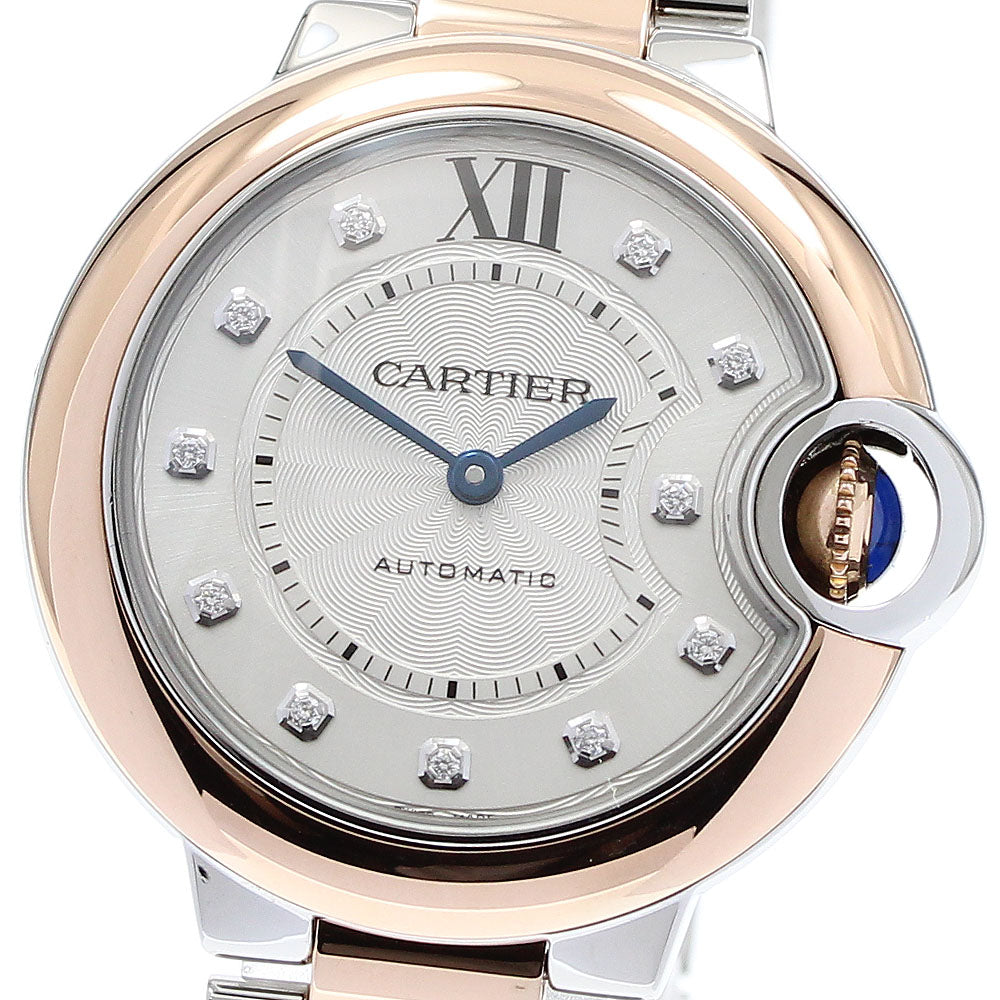 CARTIER Baron Blue 1.3"" W3BB0006 11P diamond Automatic Ladies Watch_826798