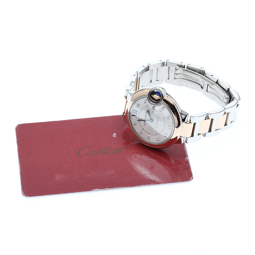 CARTIER Baron Blue 1.3"" W3BB0006 11P diamond Automatic Ladies Watch_826798