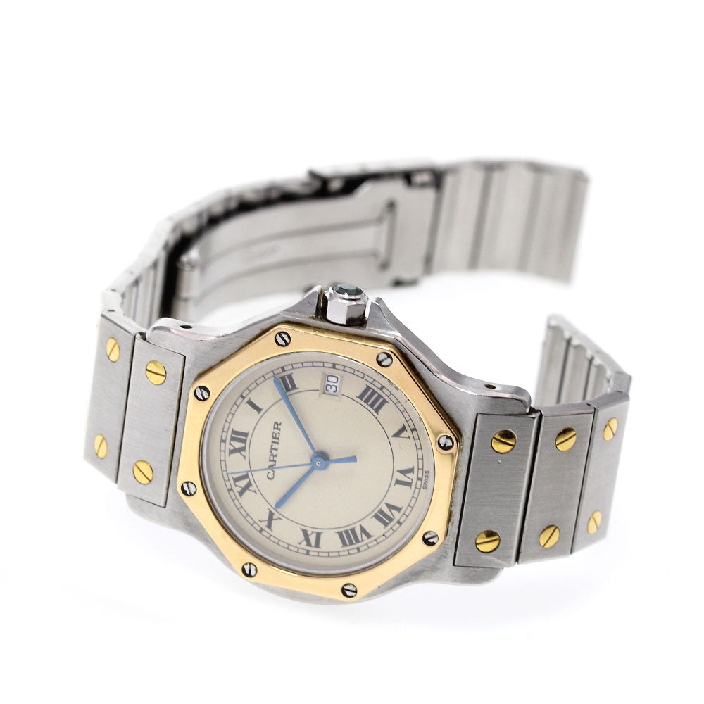 CARTIER Santos Octagon LM W2001583 2 tone Date beige Dial Quartz Men's Watch_827068