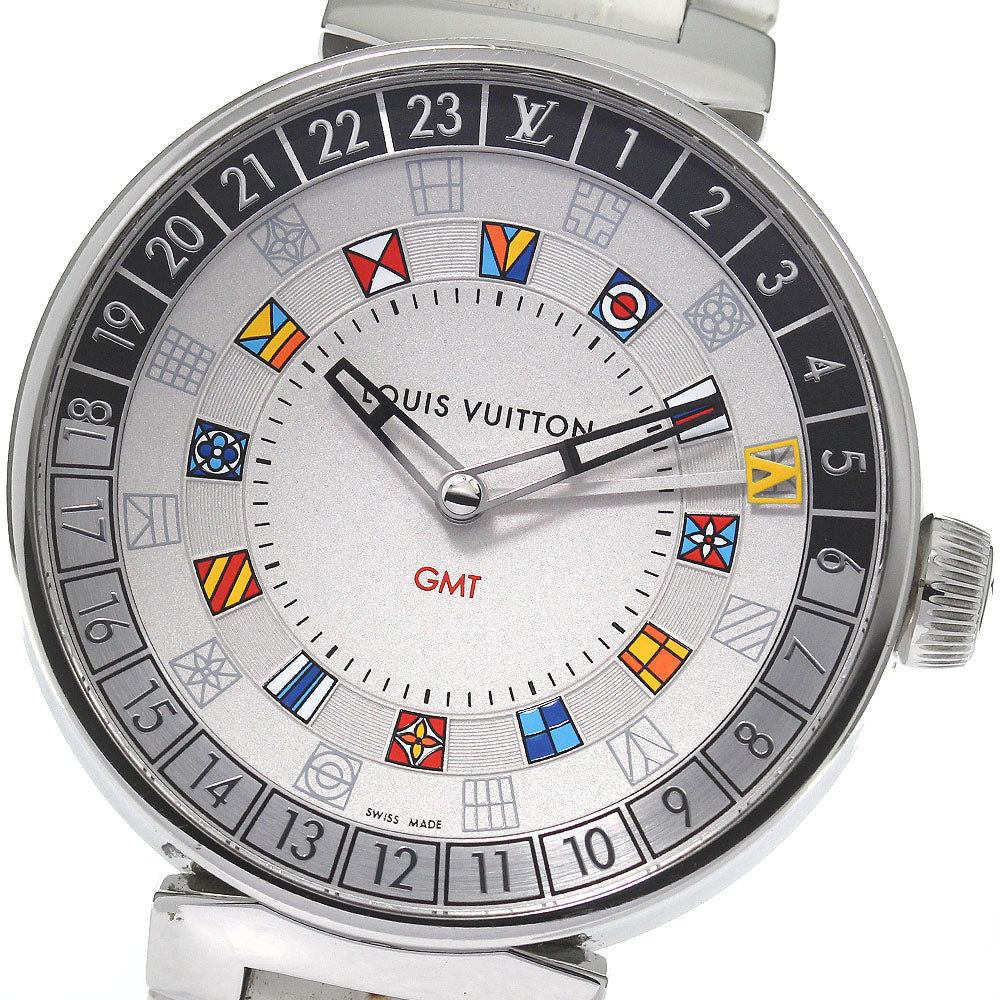 LOUIS VUITTON Tambour Moon QA096 Dual time GMT Silver Dial Quartz Men's Watch_828294