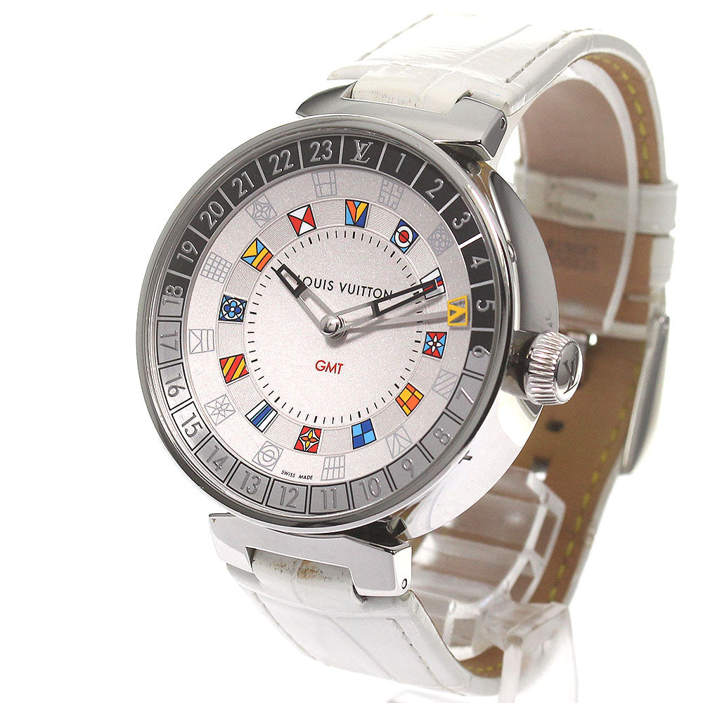 LOUIS VUITTON Tambour Moon QA096 Dual time GMT Silver Dial Quartz Men's Watch_828294
