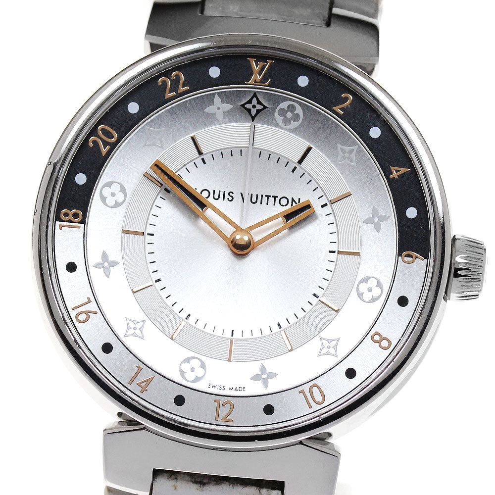 LOUIS VUITTON Tambour Moon Dual Time QA105 Silver Dial Quartz Men's Watch_828320