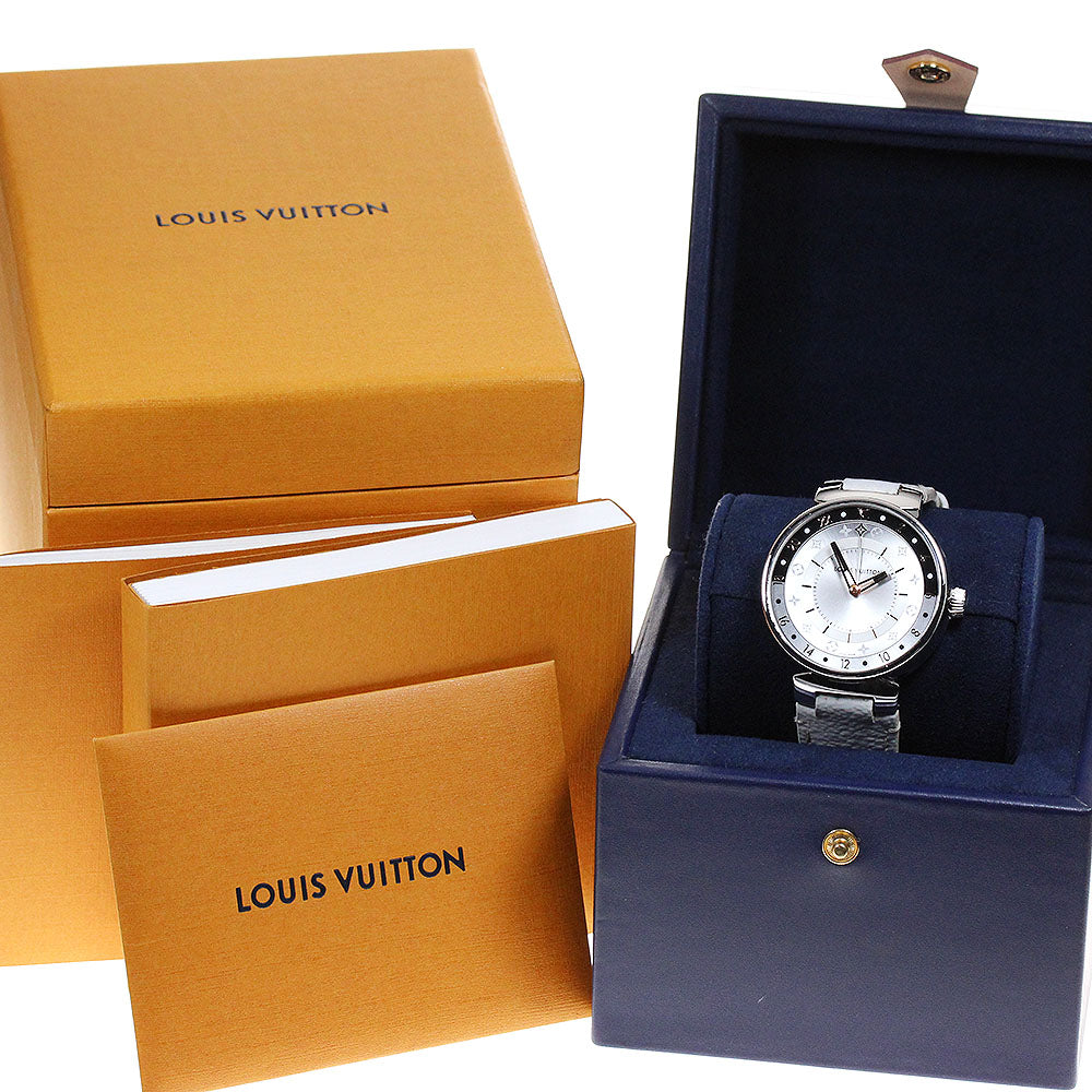 LOUIS VUITTON Tambour Moon Dual Time QA105 Silver Dial Quartz Men's Watch_828320