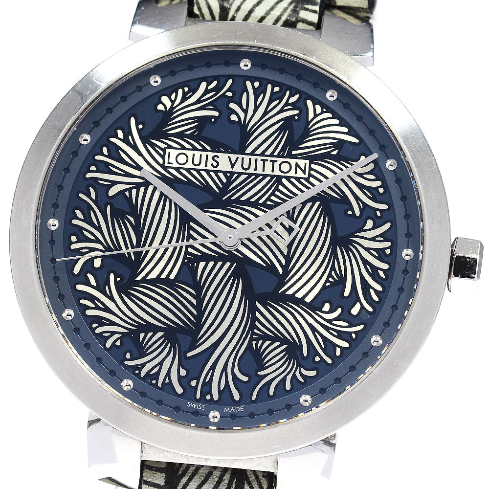 LOUIS VUITTON Tambour Damier Graphite Rope Q1D05 Gray / Silver Dial Quartz Men's Watch_829422