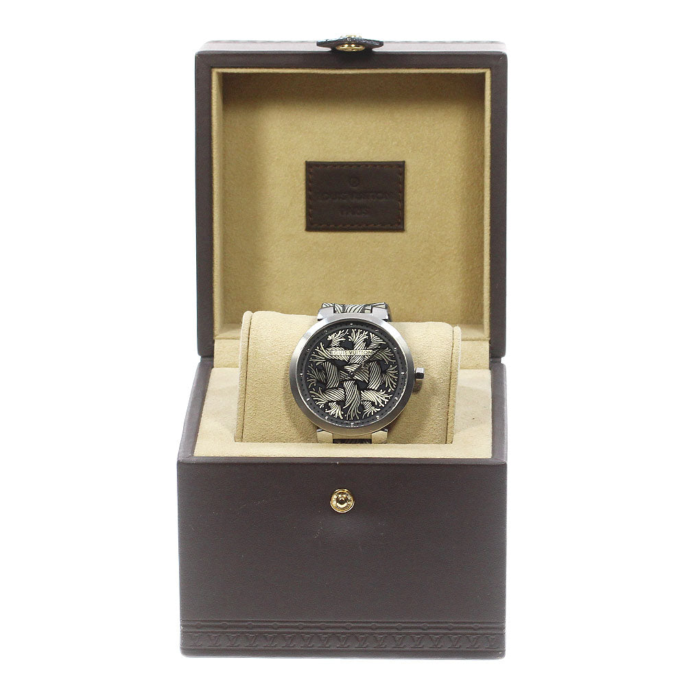 LOUIS VUITTON Tambour Damier Graphite Rope Q1D05 Gray / Silver Dial Quartz Men's Watch_829422