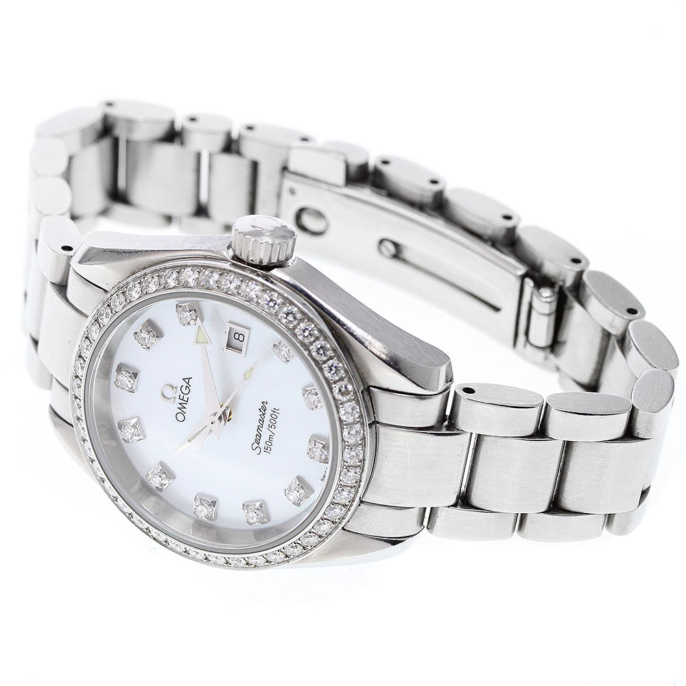 OMEGA Seamaster Aqua Terra 2579.75 Diamond bezel 11P White shell Dial Quartz Ladies Watch_829938