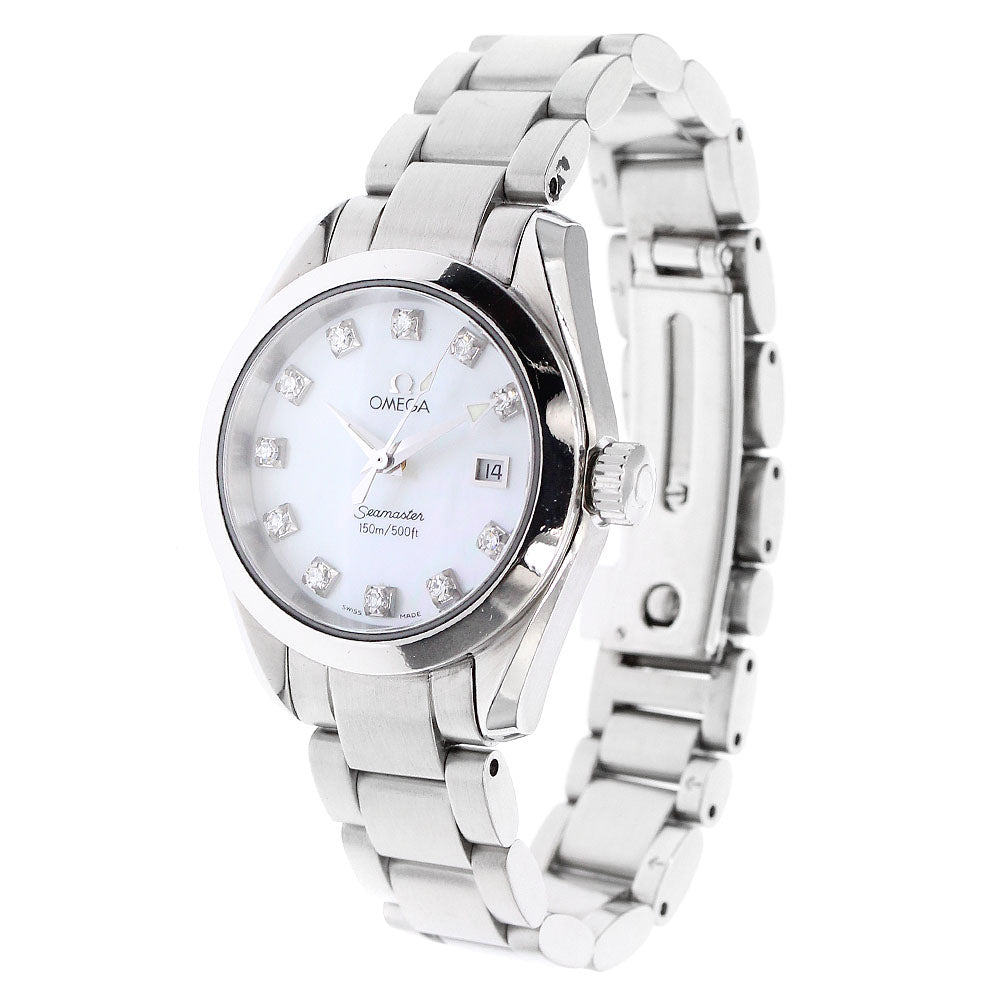 OMEGA Seamaster Aqua Terra 2577.75 11P diamond White shell Dial Quartz Ladies Watch_829954