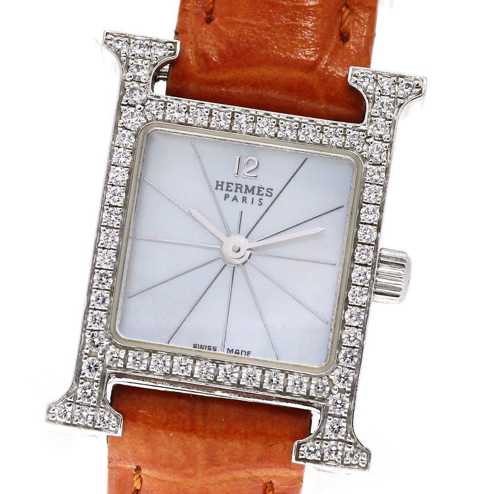 HERMES H watch mini HH1.191 K18WG diamond bezel White shell Dial Quartz Ladies Watch_830203