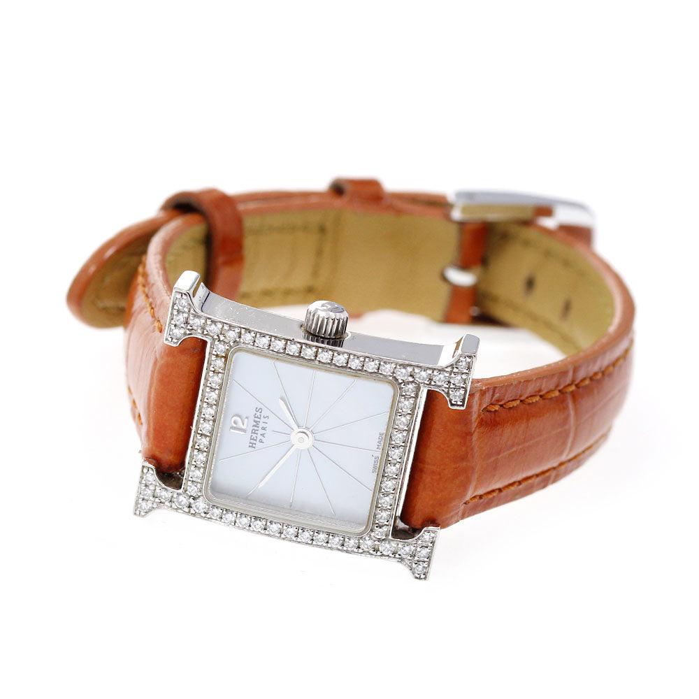 HERMES H watch mini HH1.191 K18WG diamond bezel White shell Dial Quartz Ladies Watch_830203