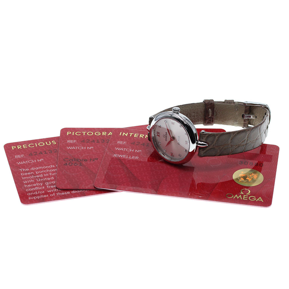 OMEGA De Ville Prestige Dewdrop 424.13.27.60.52.001 8P diamond Silver Dial Quartz Ladies Watch_830209