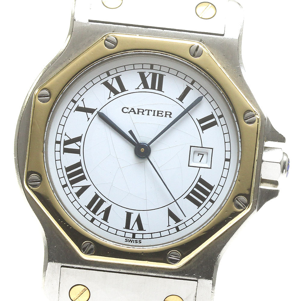 CARTIER Santos Octagon LM YG bezel date white Dial Automatic Men's Watch_830414