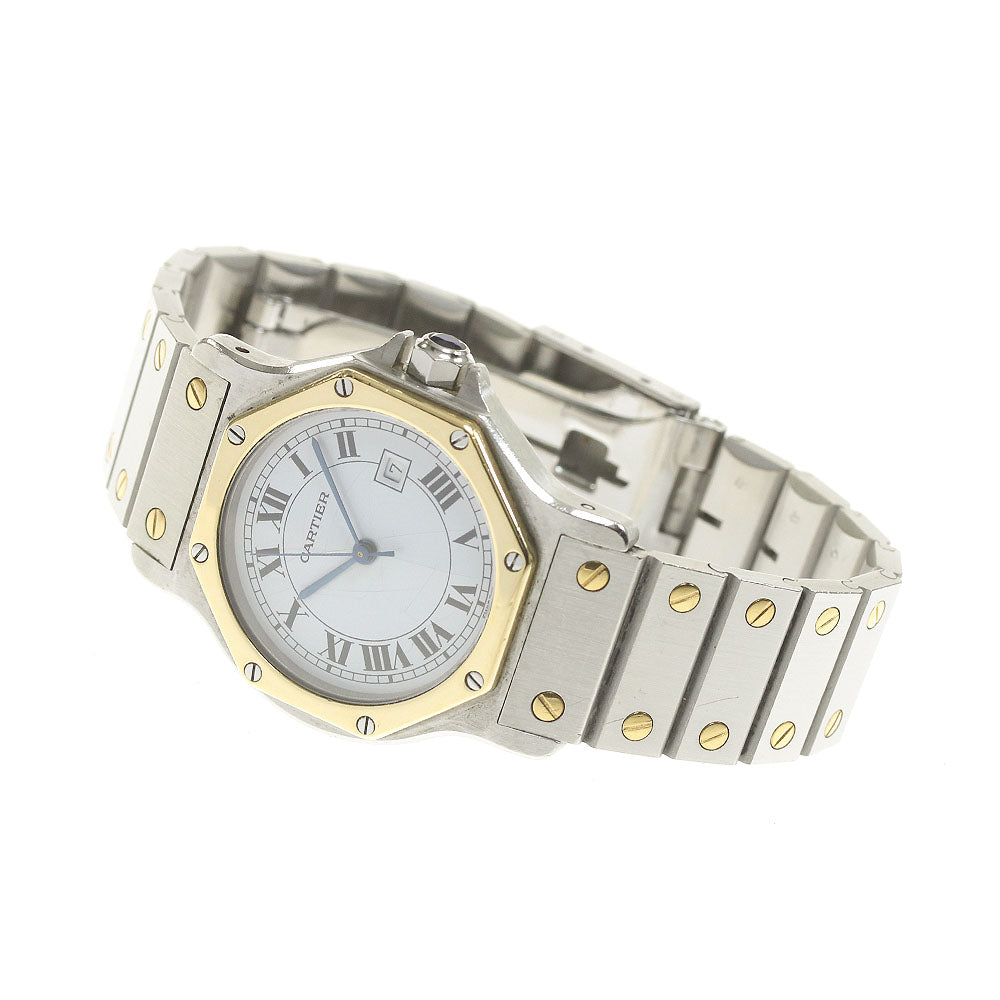 CARTIER Santos Octagon LM YG bezel date white Dial Automatic Men's Watch_830414