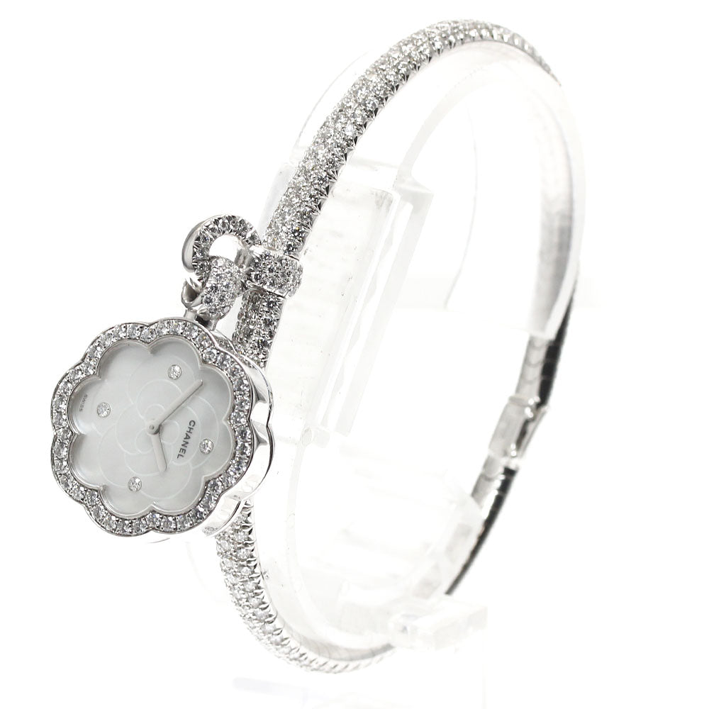 CHANEL Camellia Charm J2411 K18WG Diamond White shell Dial Quartz Ladies Watch_831066