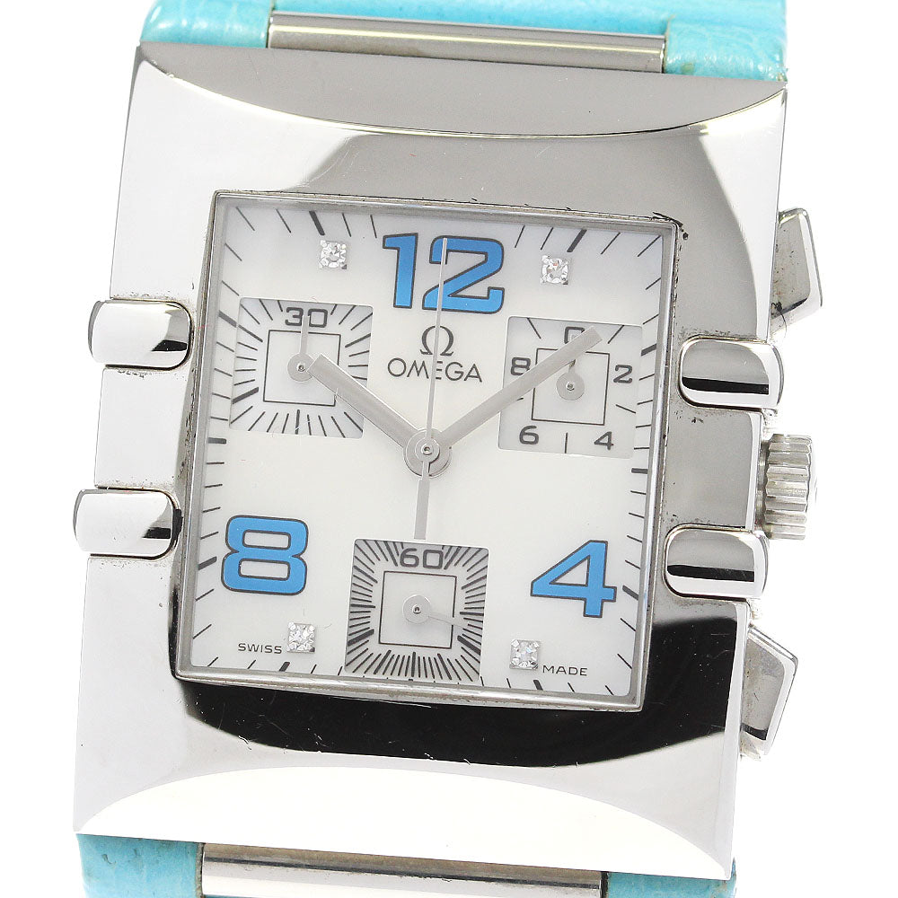 OMEGA Constellation Quadra 1841.76.61 4P Diamond Chronograph White shell Dial Quartz Ladies Watch_831650
