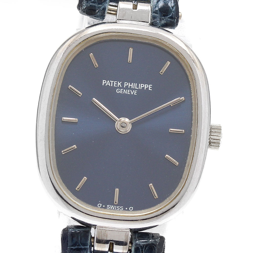 PATEK PHILIPPE Golden Ellipse K18WG Navy Dial Quartz Ladies Watch_831841