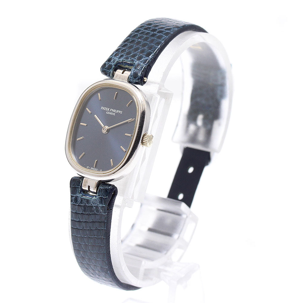PATEK PHILIPPE Golden Ellipse K18WG Navy Dial Quartz Ladies Watch_831841