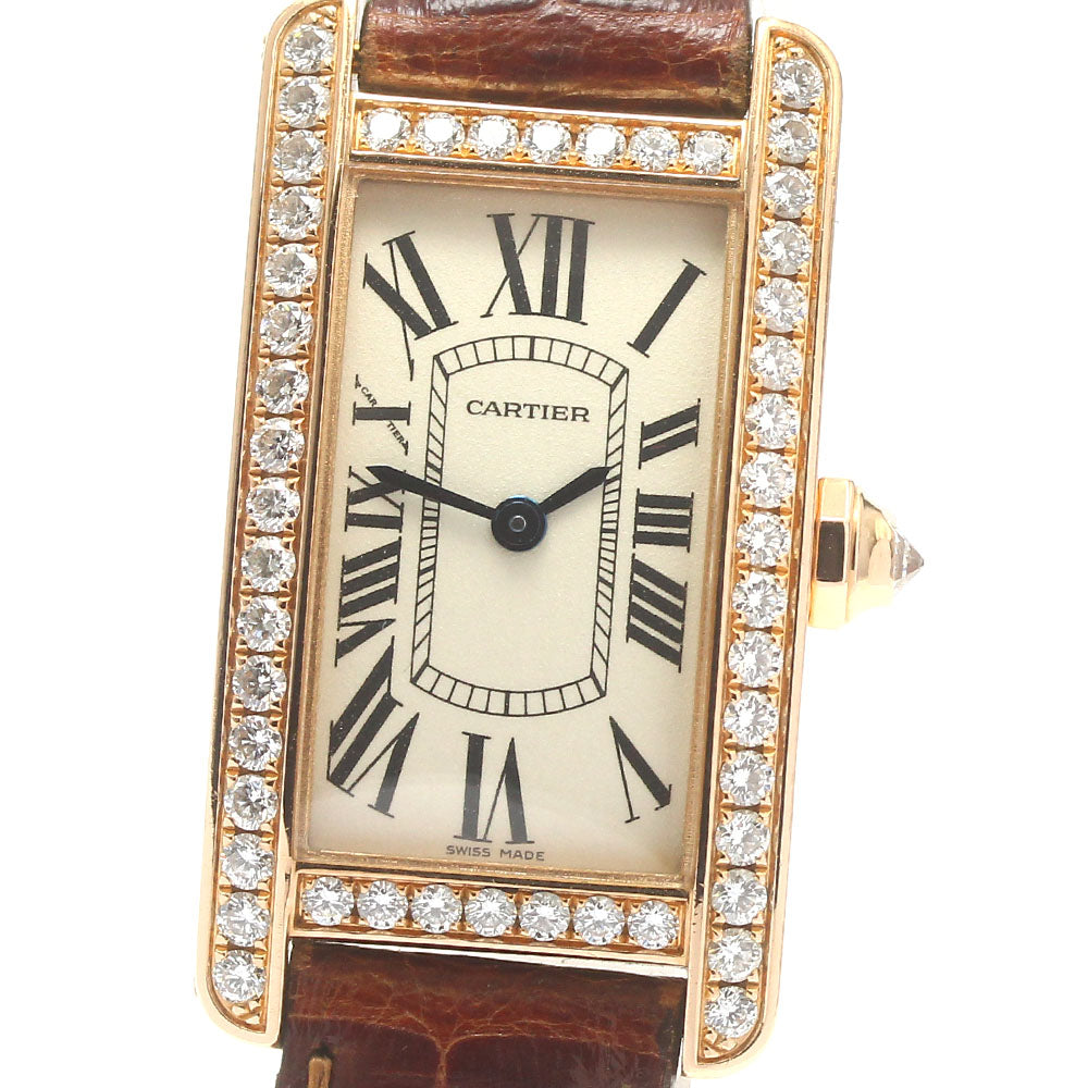 CARTIER Tank AmericanSM WB707931 K18PG diamond bezel beige Dial Quartz Ladies Watch_832217