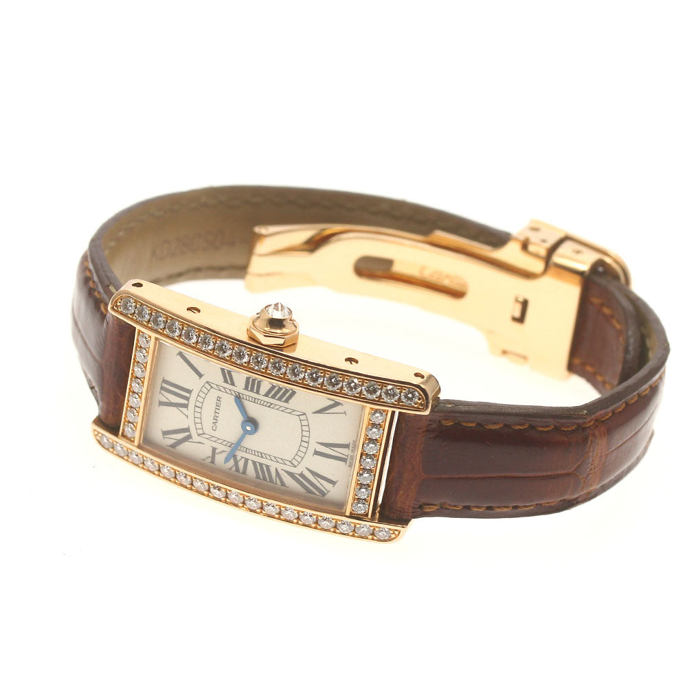 CARTIER Tank AmericanSM WB707931 K18PG diamond bezel beige Dial Quartz Ladies Watch_832217