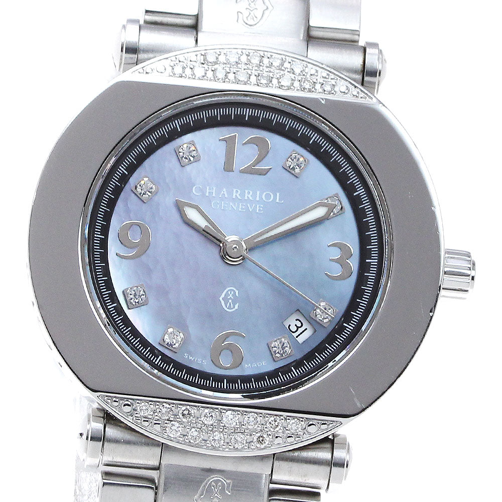 CHARRIOL Columbus CCR30D Date diamond Blue shell Dial Quartz Ladies Watch_833216
