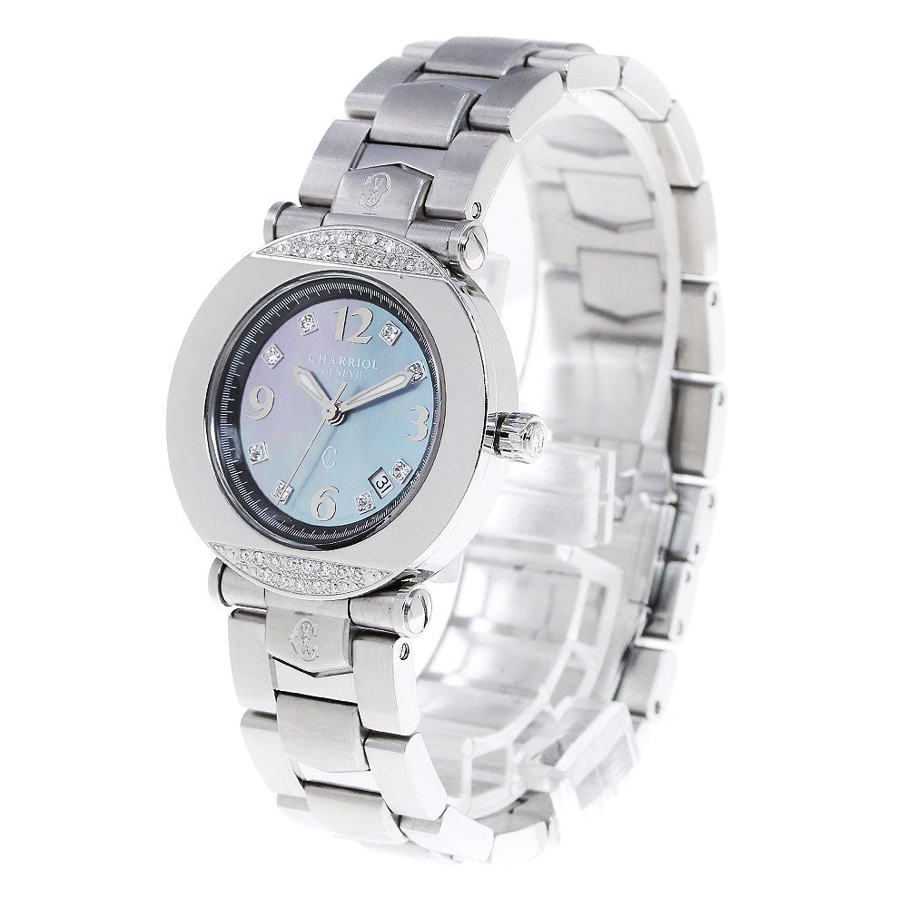 CHARRIOL Columbus CCR30D Date diamond Blue shell Dial Quartz Ladies Watch_833216