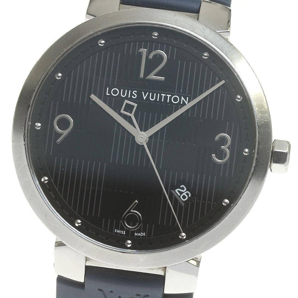 LOUIS VUITTON Tambour Damier Q1D00 Date black Dial Quartz Men's Watch_833626