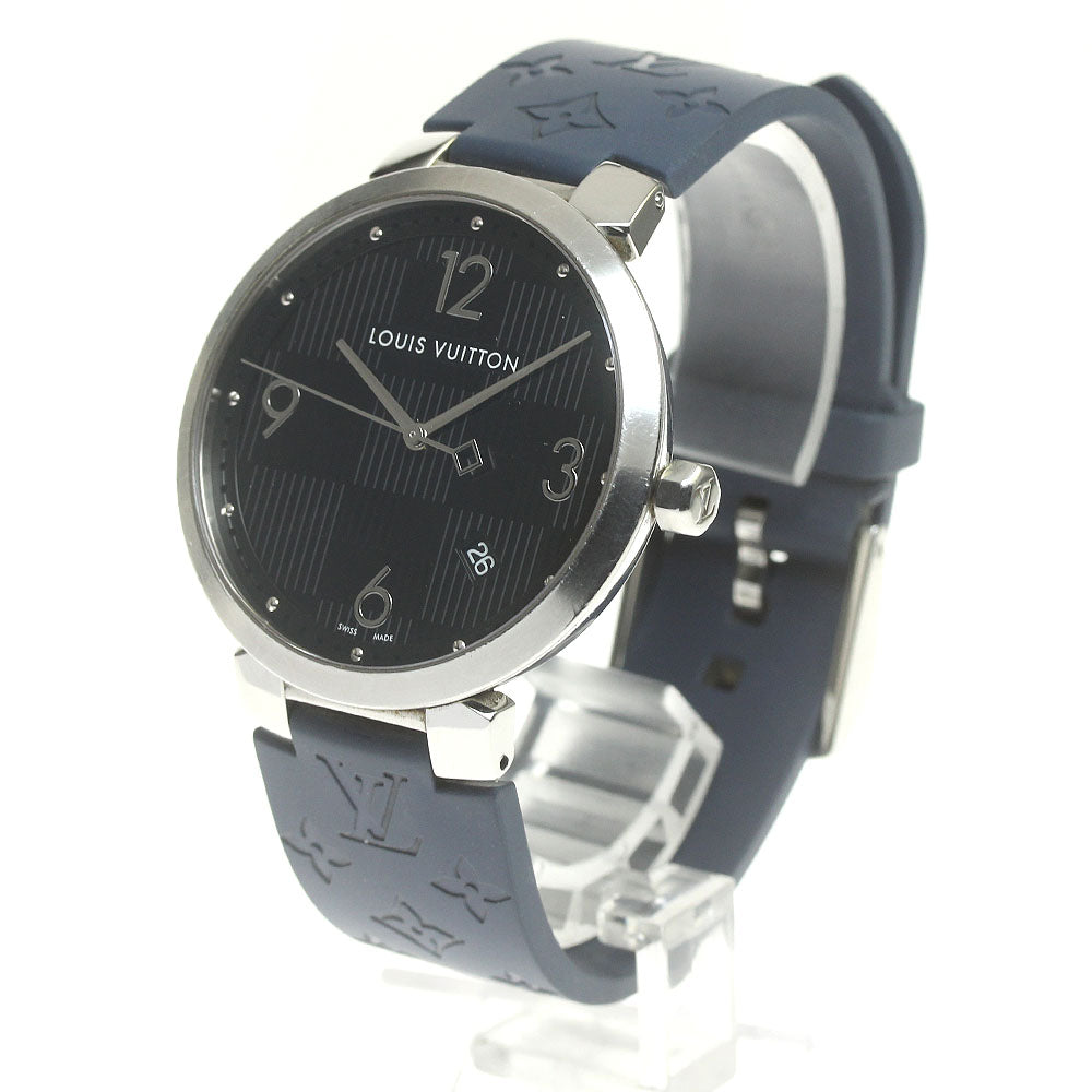LOUIS VUITTON Tambour Damier Q1D00 Date black Dial Quartz Men's Watch_833626