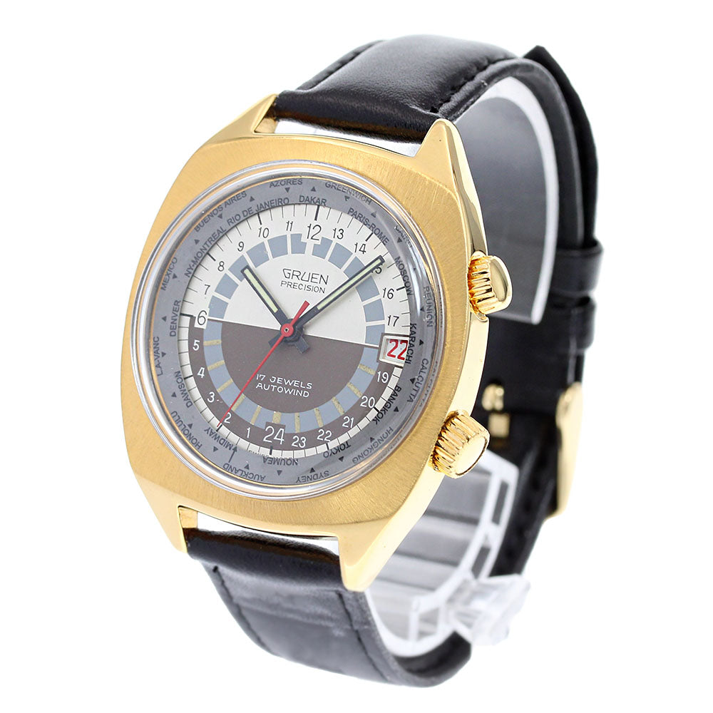 GRUEN Precision 6159-7001 world time vintage Silver / Brown Dial Automatic Men's Watch_834379